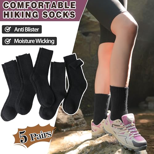 MOGGEI 5 Pairs Womens Merino Wool Socks Hiking Warm Winter Thick Thermal Crew Cozy Cabin Ladies Gift Comfy Boot Work Socks - color: Black B