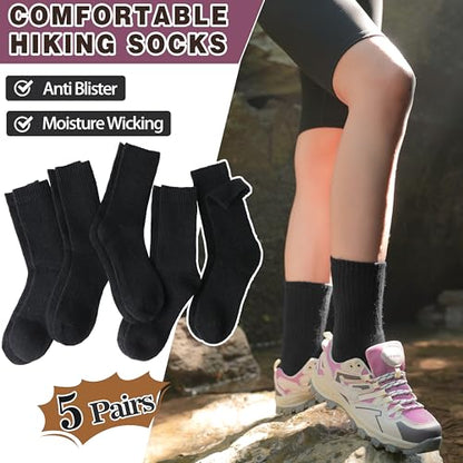 MOGGEI 5 Pairs Womens Merino Wool Socks Hiking Warm Winter Thick Thermal Crew Cozy Cabin Ladies Gift Comfy Boot Work Socks - color: Black B