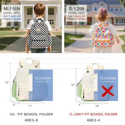STEAMEDBUN Toddler Backpack Boys Girls 2-4, Preschool Daycare Backpack -12inch - color: White&brown Checkerboard, size: Mini-12"H(not fit folder)