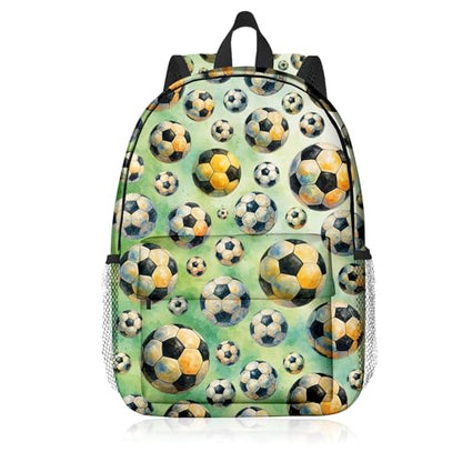 Soccer Backpack for Kids & Youth, 16 Inch Tennis-Themed School Bookbag, Lightweight Polyester Daypack with Front Zip Pocket, Side Bottle Pocket, Padded Adjustable Straps, Unisex - color: Soccer