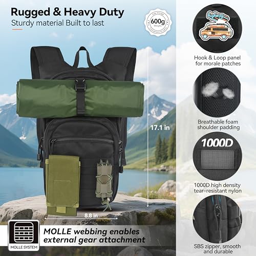 MARCHWAY Tactical Molle Hydration Pack with 2.5L TPU Water Bladder, Low-Profile Organized Military Backpack for Hiking, Cycling, Backpacking, Hunting, Running - color: Black