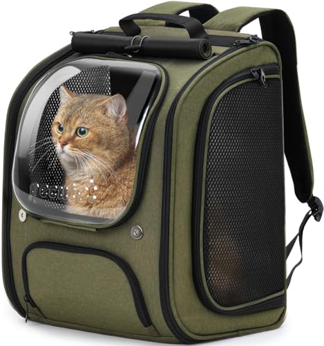 Pecute Cat Backpack Carrier, Large Space Cat Bubble Backpack, Breathable Cat Carrier, Shaded Dog Backpack Carrier, Ergonomic 3D Design for Travel, Hiking, Walk, Suitable for Shopping, Car, Vet, Green - color: reen