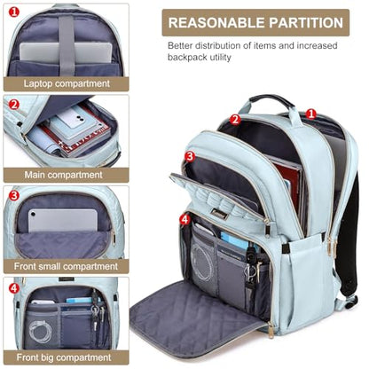 Backpack Women, Stylish Ladies Backpack Laptop Daypack for College, Travel | Large Backpack, Water Resistant - color: Light Blue, size: 15.6 Inch