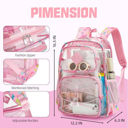 Clear Backpacks for Girls Women, Heavy Duty PVC Transparent Back Pack See Through Boys Kids Clear Bookbags for School Dinosaur Pink - color: Dinosaur Pink