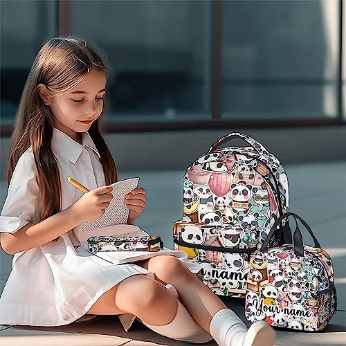 Personalized Panda Backpack with Lunch Box And Pencil Case, 16 Inch Panda Theme Bookbag with Adjustable Straps, Durable, Lightweight, Large Capacity, School Backpack for Girls Women - color: Panda4-3