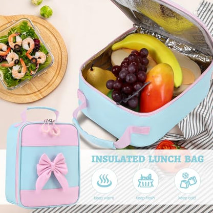 DIGOBAY Backpack for Girls, 3PCS Girls Backpack for School with Lunch Bag Pencil Case, Cute Kids Teens Bookbag for Kindergarten Elementary Preschool Middle School - color: Blue-green-pink