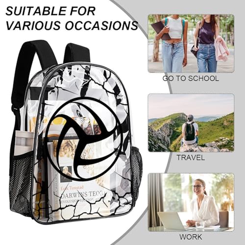 Volleyball Clear Backpack Heavy Duty for Girls Kids Boys Women | Large Cool PVC Volleyball Theme Printing Transparent Backpacks for Schools Stadium Concerts Work - Clear/Black - color: Volleyball Clear Backpack 3 Black