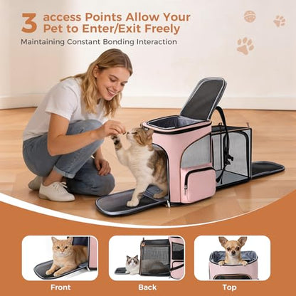 Lekereise Pet Carrier Backpack Expandable Cat Backpack for Small Dogs Cats, Dog Backpack Bag with Breathable Mesh, Pink - color: Pink, size: 23.6"L x 13.4"W x 15.0"H