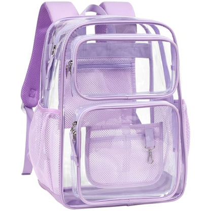 PACKISM Clear Backpack for School - 17 inch Large Heavy Duty Bookbag, Reinforced See Through PVC Transparent Backpack - color: Cute Purple, style: Daypack Backpacks