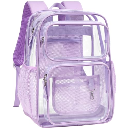 PACKISM Clear Backpack for School - 17 inch Large Heavy Duty Bookbag, Reinforced See Through PVC Transparent Backpack - color: Cute Purple, style: Daypack Backpacks