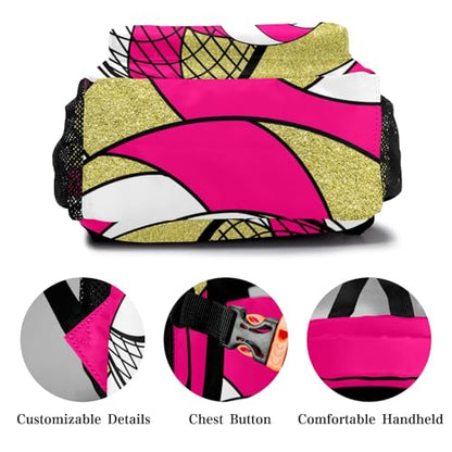 Volleyball Rose Red Gold Waterproof Backpack Casual School Bags Bookbag Custom Daypack for Birthday Holiday Gift - color: Volleyball Rose Red Gold