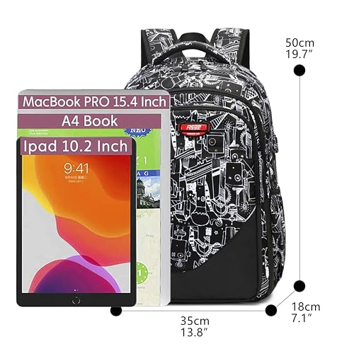 Asge Large Nylon Backpacks for Boys & Girls, Waterproof Satchel with Print, School Bags for 8-16 Years - color: Oslei128-3
