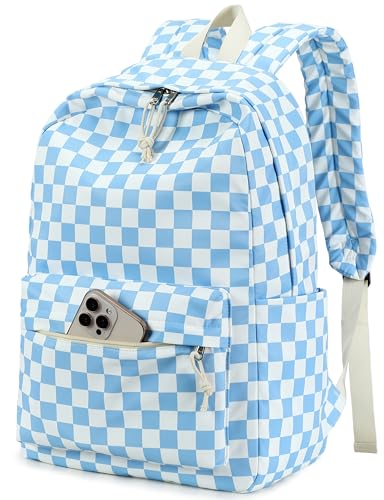LEDAOU Backpack for Teen Girls Lightweight Kids Bookbag for Elementary Middle High School College Women Laptop Casual Daypack (Checkered-Blue) - color: Checkered-blue