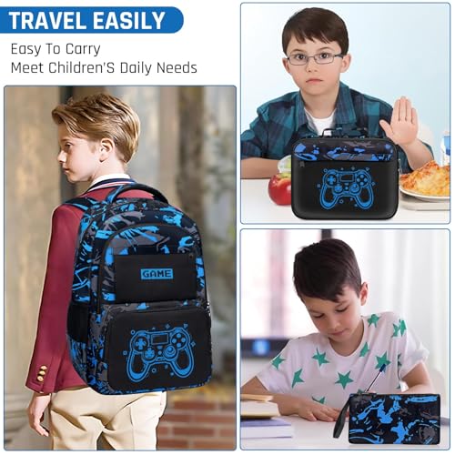 Glow in The Dark Backpack for Boys - 3pcs Game Boys Backpack for Kids Children Teens Elementary Middle School - 17″ Gamer Bookbag Travel Back Pack for Age 6-18 - color: Game002-backpack Set