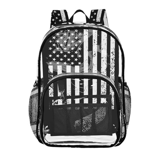 American Flag with Hockey Clear Backpack PVC Transparent School Backpack Lightweight Student Book Bags Capacity Clear Bag - color: Cerebral Grey