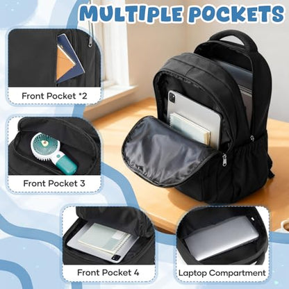 School Backpack for Women Men Lighweght Middle School Bookbag Casual Daypack Classic Collge High School Backpack Waterproof Travel Daypack - color: Black