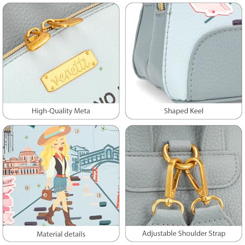 Venetti Cityscape Illustration Mini Backpack for Women and Girls, Cute Small Backpack Purse with Multi-Pocket and Zipper, Light Print Shoulder Bag Leather for Travel Daily Use VN-HB-001-BL - color: Blue