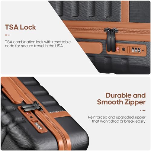 UKEIN Luggage Sets 3 Piece, PC Hardside Checked Luggage 24 Inch With Spinner Wheels with TSA Lock, Large Suitcase Set With Travel Backpack for Men (Black, 3 piece set (24inch)) - color: Black, size: 3 piece set (24inch)