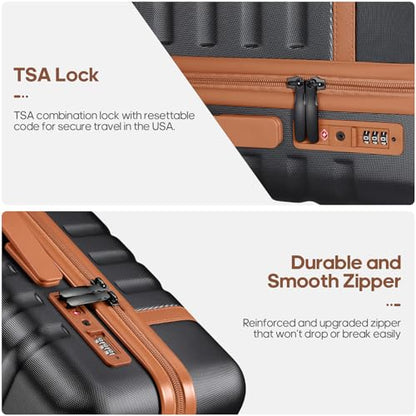 UKEIN Luggage Sets 3 Piece, PC Hardside Large Luggage 28 Inch With Spinner Wheels with TSA Lock, Checked Suitcase Set With Travel Backpack for Men (Black, 3 piece set (28inch)) - color: Black, size: 3 piece set (28inch)