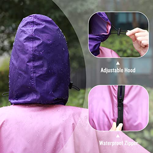 SaphiRose Unisex Rain Poncho Waterproof Raincoat Hooded for Adults Women with Pockets - color: Gradient Pink-purple