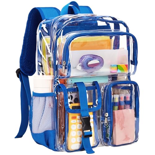 Vorspack Clear Backpack for School - Heavy Duty Transparent Bookbag for Girls Boys Large See Through backpacks for Work, College, Travel - Blue - color: Blue, size: Large