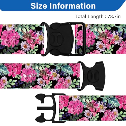 2 Pack Luggage Straps for Suitcases, Adjustable Travel Belt with Double Lock and Quick Release Buckle, Heavy Duty Nylon Bag Packing Strap, Bright Identifiers Business Travel Accessories-Pink Flowers - color: 24020 Pink Flowers