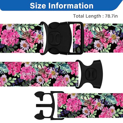 2 Pack Luggage Straps for Suitcases, Adjustable Travel Belt with Double Lock and Quick Release Buckle, Heavy Duty Nylon Bag Packing Strap, Bright Identifiers Business Travel Accessories-Pink Flowers - color: 24020 Pink Flowers