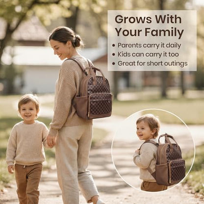 miss fong Small Diaper Bag - Baby Diaper Bag Backpack Checkered Diaper Bag with Changing Pad Baby Backpack for Travel Daycare Mommy Diaper Backpack Pañaleras Para Bebe for Mom & Dad -Coffee - color: Coffee