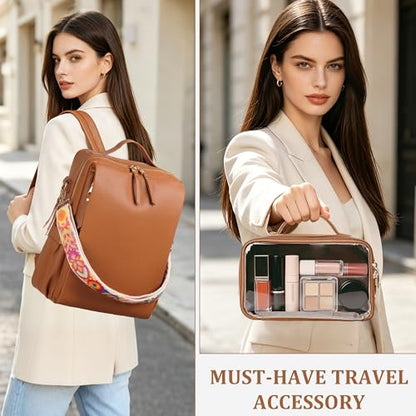 Dora & Liz Laptop Backpack for Women, Leather Travel Backpack with 15.6 Inch Laptop Compartment, College Work Computer Bag (Pebbled Brown-3P) - color: Pebbled Brown-3p