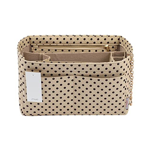 ZTUJO Purse Organizer Insert, Felt Purse Organizer with Zipper and Sewn Bottom Insert, Fit Speedy Neverfull Graceful,6 Sizes - color: Brown polka dots, size: Medium