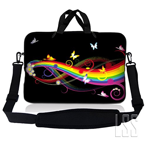 LSS 15-15.6" Laptop Sleeve Bag with Matching Laptop Skin Sticker & Mouse Pad Combo | Carrying Case for 14" 15" 15.6" - Rainbaow Butterfly - color: Rainbow Butterfly, size: 15 inch