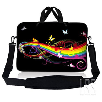 LSS 15-15.6" Laptop Sleeve Bag with Matching Laptop Skin Sticker & Mouse Pad Combo | Carrying Case for 14" 15" 15.6" - Rainbaow Butterfly - color: Rainbow Butterfly, size: 15 inch