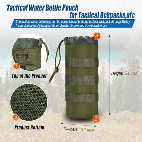Upgraded Tactical Drawstring Molle Water Bottle Holder Tactical Pouches - color: Green-2pack