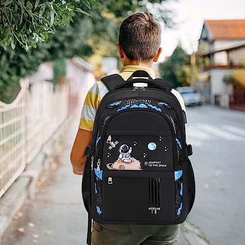 ACESAK Backpack for Boys - Boy Backpack Schoolbag for Boys Kids Children Teens Girls Elementary Middle School Bags, Waterproof Lightweight Kids Bookbag Backpacks Casual Daypack with Lunch Bag Set - color: Black