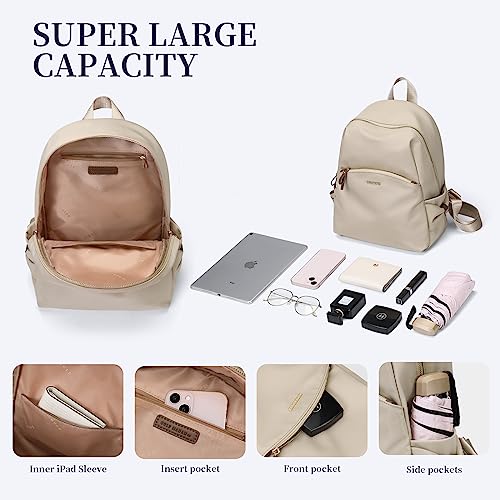 GOLF SUPAGS Stylish Laptop Backpack Purse for Women Girls Casual Travel Daypack Mini Backpack Handbag Nylon Bookbag - color: Apricot