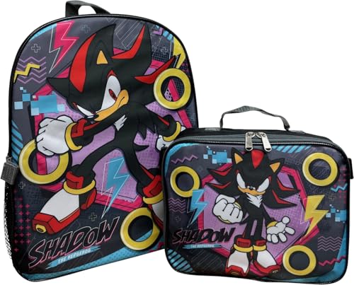 Ruz Sonic the Hedgehog 16 Inch Backpack with Detachable Matching Lunch Box, Shadow Kid's School Bag - style: Shadow