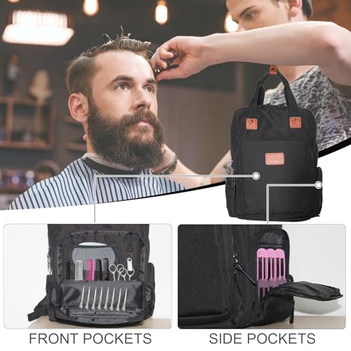 Barber Organizer Backpack for Clippers and Supplies, Water-Resistant Hairstylist Travel Bag with Adjustable Dividers, Cosmetology Bag with 3 Compartments, Fits 15-Inch Laptop