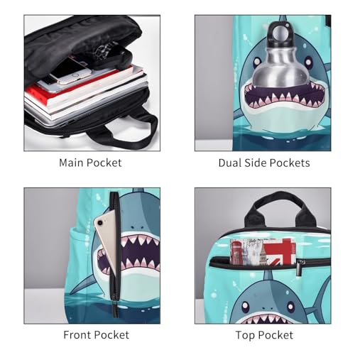 Cartoon shark floating in water Travel Backpack for Men & Women 14 inch Laptop Backpack Waterproof Work Back Pack - color: Cartoon Shark Floating in Water