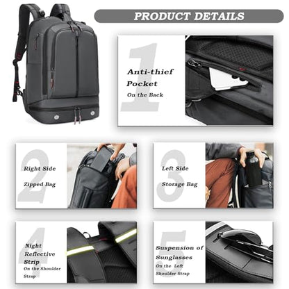 Somago 16 Inch Laptop Backpack Water Resistant Carry On Daypack Backpack Anti Theft Travel Rucksack Backpack with Shoe Compartment Shoulder Strap for Men Women, 33L (Grey) - color: Grey