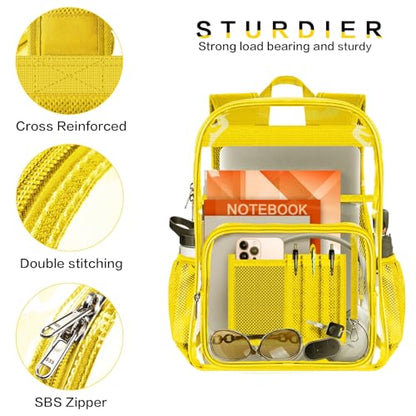 Clear Backpack Heavy Duty Large Transparent Backpack with Reinforced Bottom Multi-pockets for College, Travel, Workplace Security - Yellow - color: Yellow