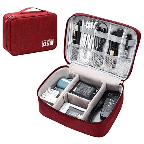 SELLYFELLY Electronics Organizer Travel Universal Cable Organizer Bag Waterproof Electronics Accessories Storage Cases for Cable, Charger, Phone, USB, SD Card, Hard Drives, Power Bank, Cords - color: Double-Red