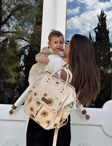 Montana West Wrangler Aztec Diaper Bag Backpack Western Backpacks for Moms Baby Essentials Bag with Twist-Lock Closure, Insulated Pockets, Portable Changing Pad, Stroller Straps, Pacifier Case - color: Sunflower