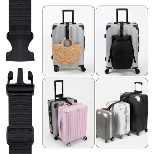 2 Pack Luggage Straps for Suitcases Adjustable Belt Luggage Connector Straps to Attach Backpack to Trolley, Connect 3 Bags Together for Travel