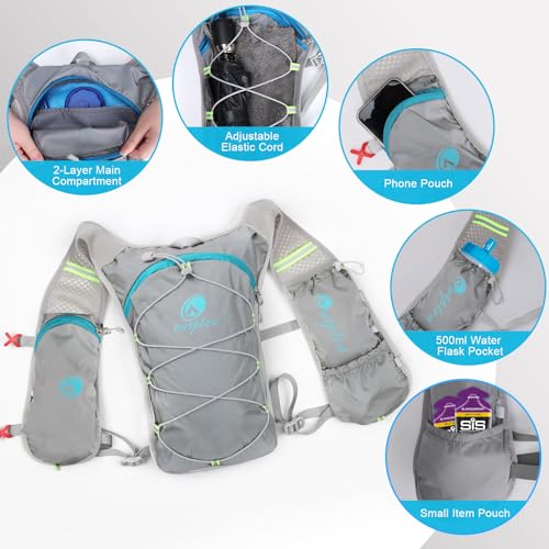 Lightweight Hydration Backpack with 2L Water Bladder for Men Women, Small Water Backpacks Running Vest for Hiking - color: Light Gray