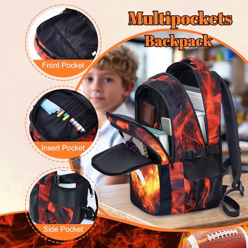 Boys American Football Backpack with Lunch Box, Kids Backpack Set for School, 17inch Bookbag with Pencil Case Coin Purse Red - color: Football