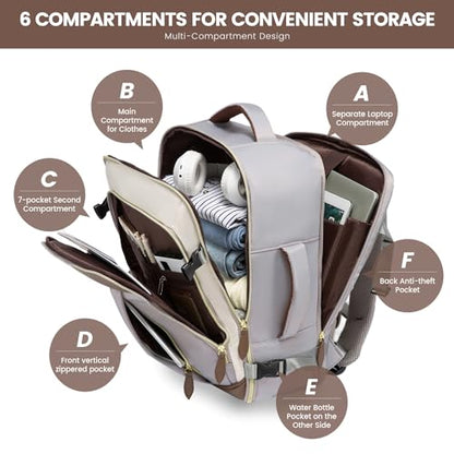 LOVEVOOK 50L Travel Backpack Carry On Airline Approved, Large Backpack with 3 Packing Cubes, TSA Travel Essentials Carry On Bag, Waterproof Weekender Overnight Luggage Daypack, Fits 18 Inch Laptop - color: H-grey-beige-hkaki, size: XLarge - 18.5 Inch - 50