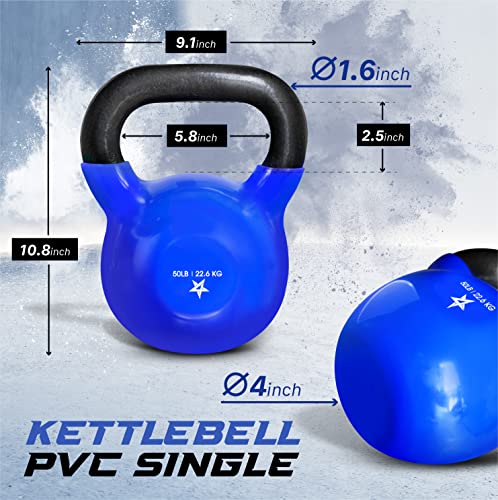 Yes4All Kettlebell, 5-100 LB Vinyl Coated Cast Iron Strength Training Kettlebells for Home Gym Exercises, Fitness, Full Body Workout Equipment, Push Ups, and Grip Strength - color: K. 50LB - Dark Blue, style: Vinyl Coated