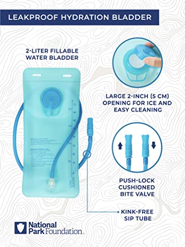 National Park Foundation 18L Hydration Backpack with 2 Liter Hydro Water Bladder Bag, Lightweight Daypack for Cycling, Hiking, Running, Climbing, for Men Women Kids
