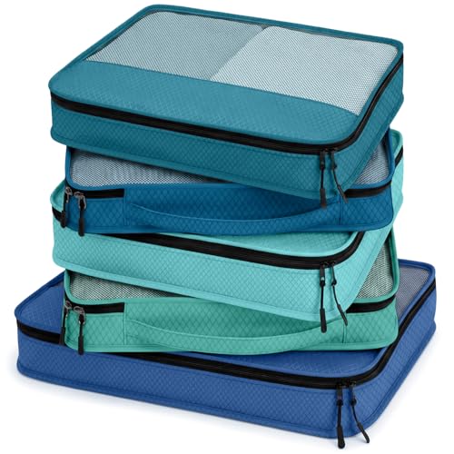 5 Pcs Packing Cubes for Suitcase Large Travel Cubes Carry on Luggage Organizer Bags for Clothes Accessories(Mixed,Blue) - color: Blue, size: Mixed