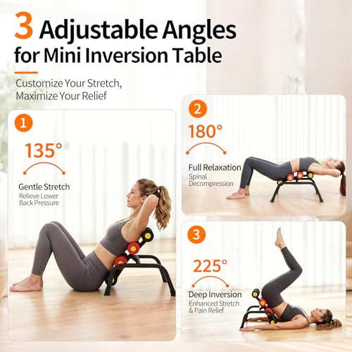 Mini Inversion Table with Rollers, Back Extension Machine for Back Pain Relief, Easy to Assemble & 297LBS Weight Capacity, Spinal Decompression Table for Home Gym